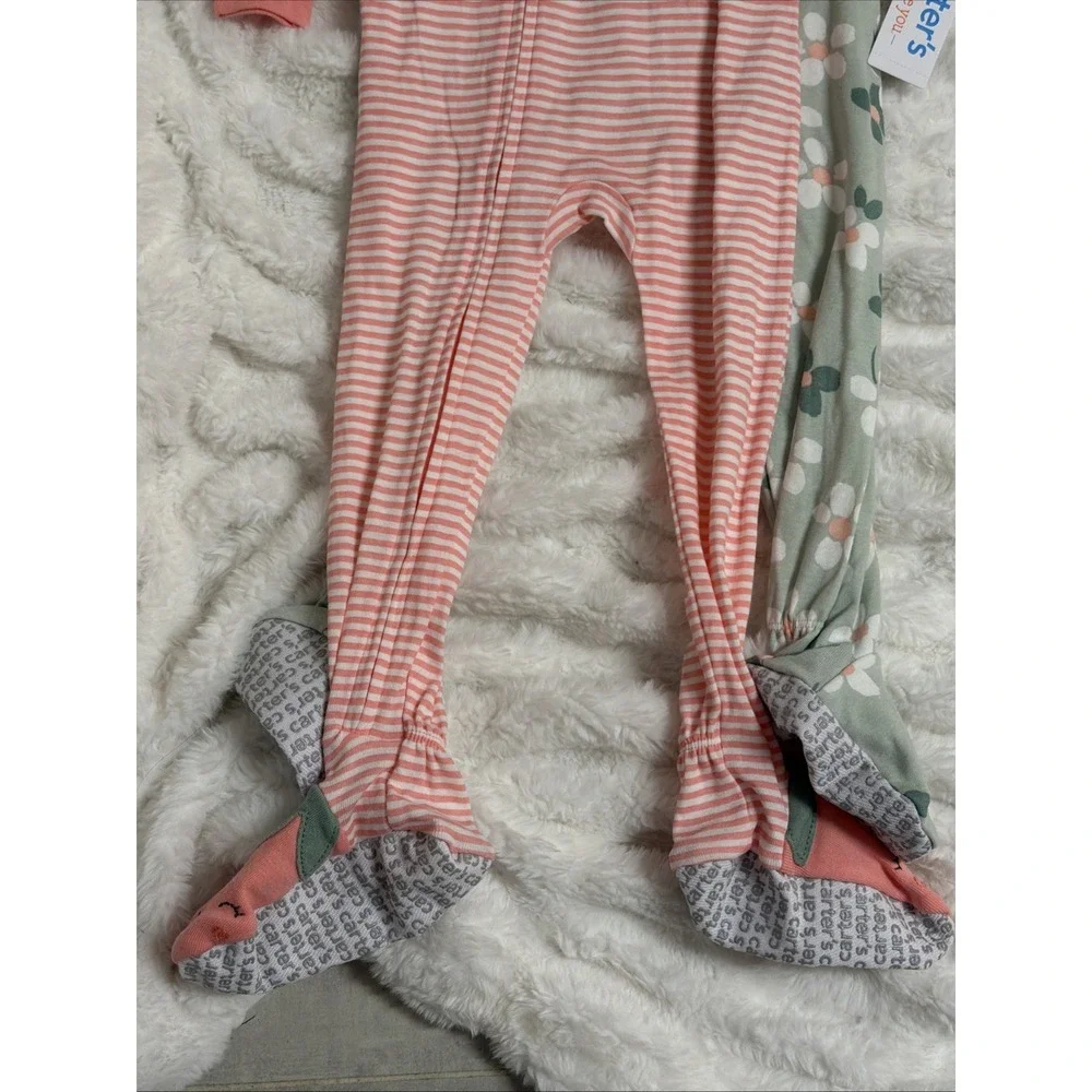 NWT Carter's Girls 2-Piece Cotton Long Sleeve Footed Zip One Piece Sleepers 3T